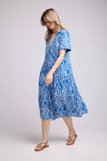 Robe Midi Manches Courtes - Bleu