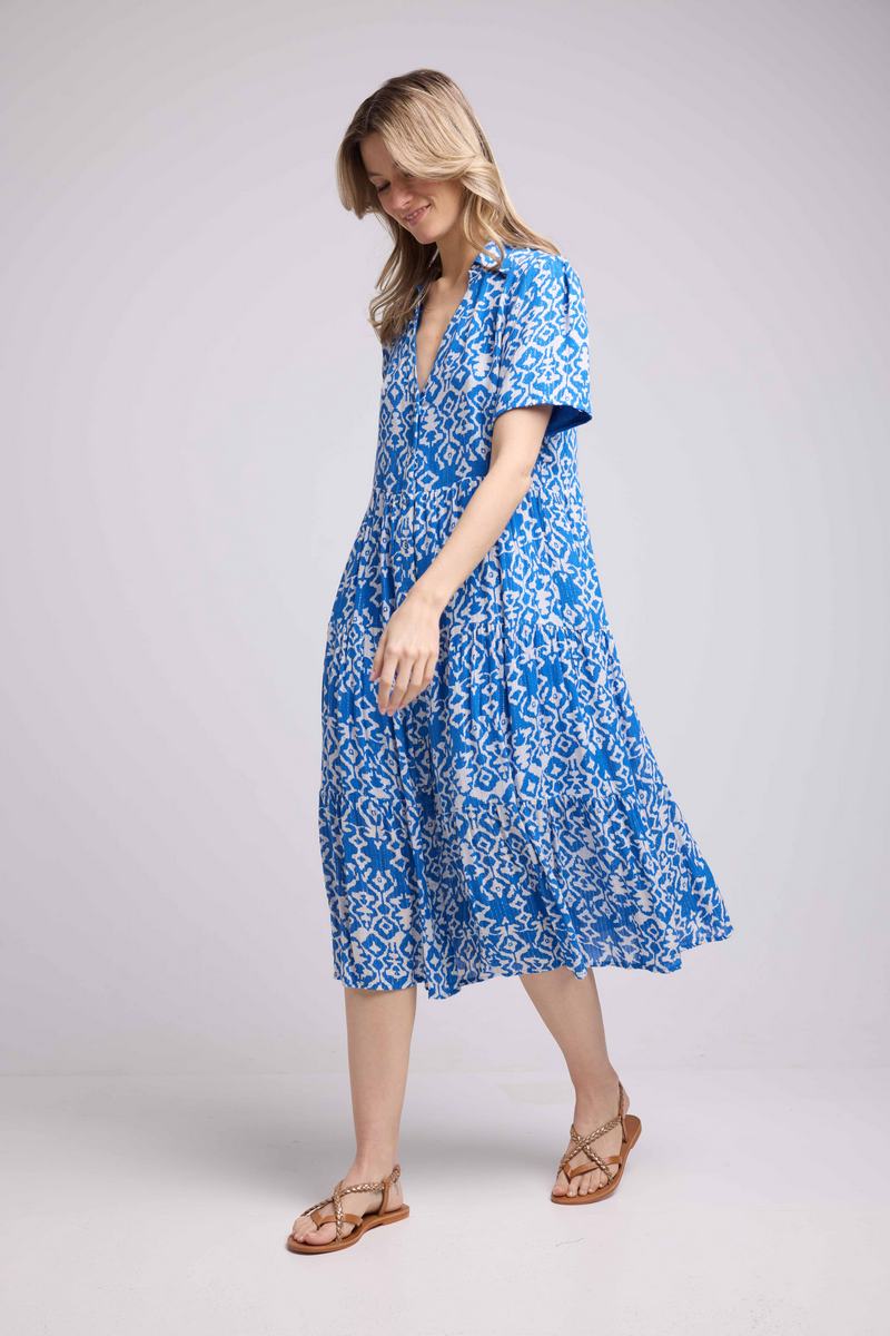 Robe Midi Manches Courtes - Bleu