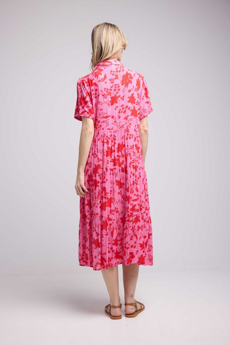 Short Sleeve Midi Dress - Rose Red