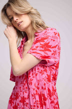 Short Sleeve Midi Dress - Rose Red