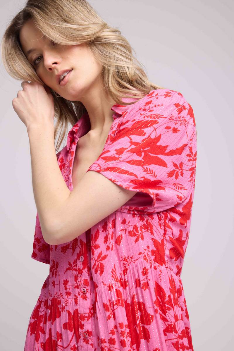 Short Sleeve Midi Dress - Rose Red