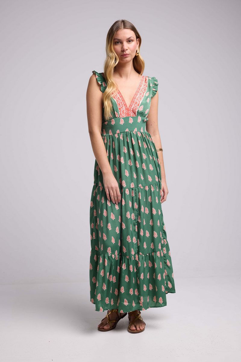 Vestido largo sin mangas - Verde Naranja
