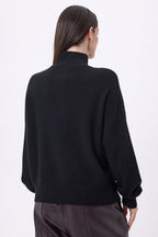 Jersey de cuello alto con mangas abullonadas y botones dorados Sandy - Negro - Mujer