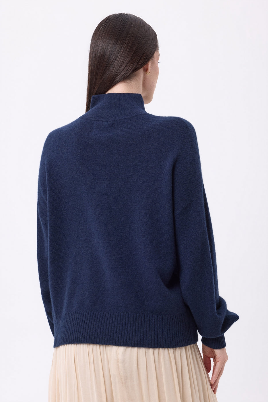 Pull Col Montant Manches Ballons Boutons Dorés Sandy - Bleu Marine - Femme