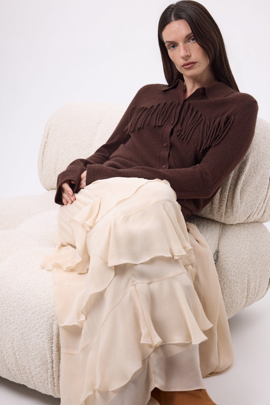 Chemise À Franges Devant Santa - Marron Chocolat - Femme