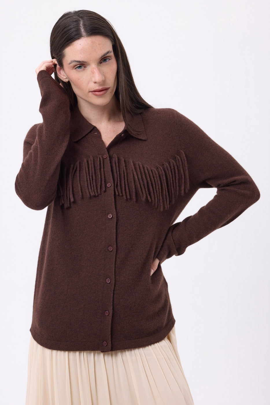 Chemise À Franges Devant Santa - Marron Chocolat - Femme