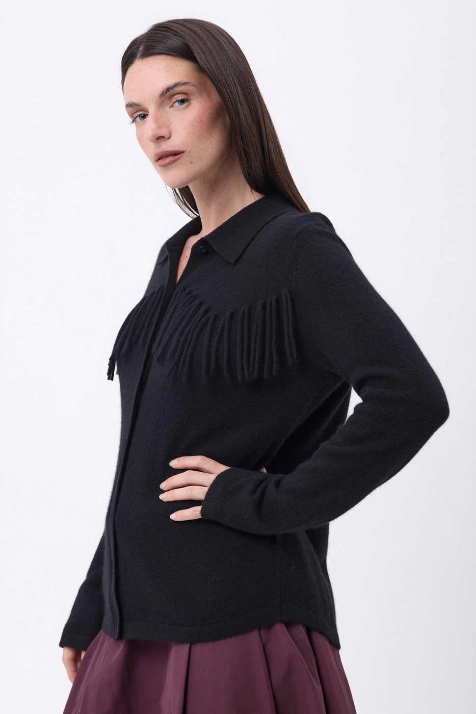 Camisa con flecos delanteros Santa - Negro - Mujer