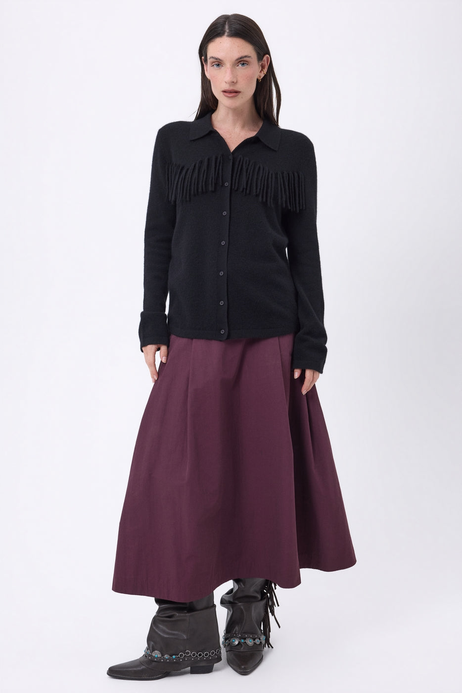 Camisa con flecos delanteros Santa - Negro - Mujer