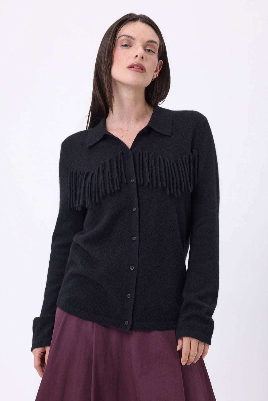 Camisa con flecos delanteros Santa - Negro - Mujer
