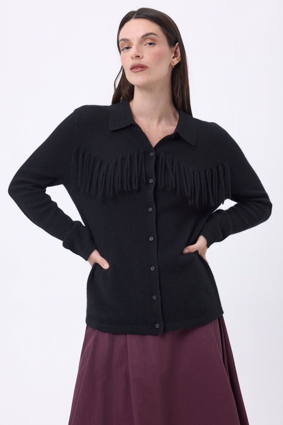 Camisa con flecos delanteros Santa - Negro - Mujer