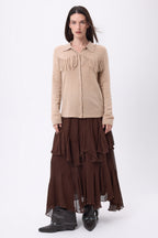 Camisa con flecos delanteros Santa - Beige crema - Mujer