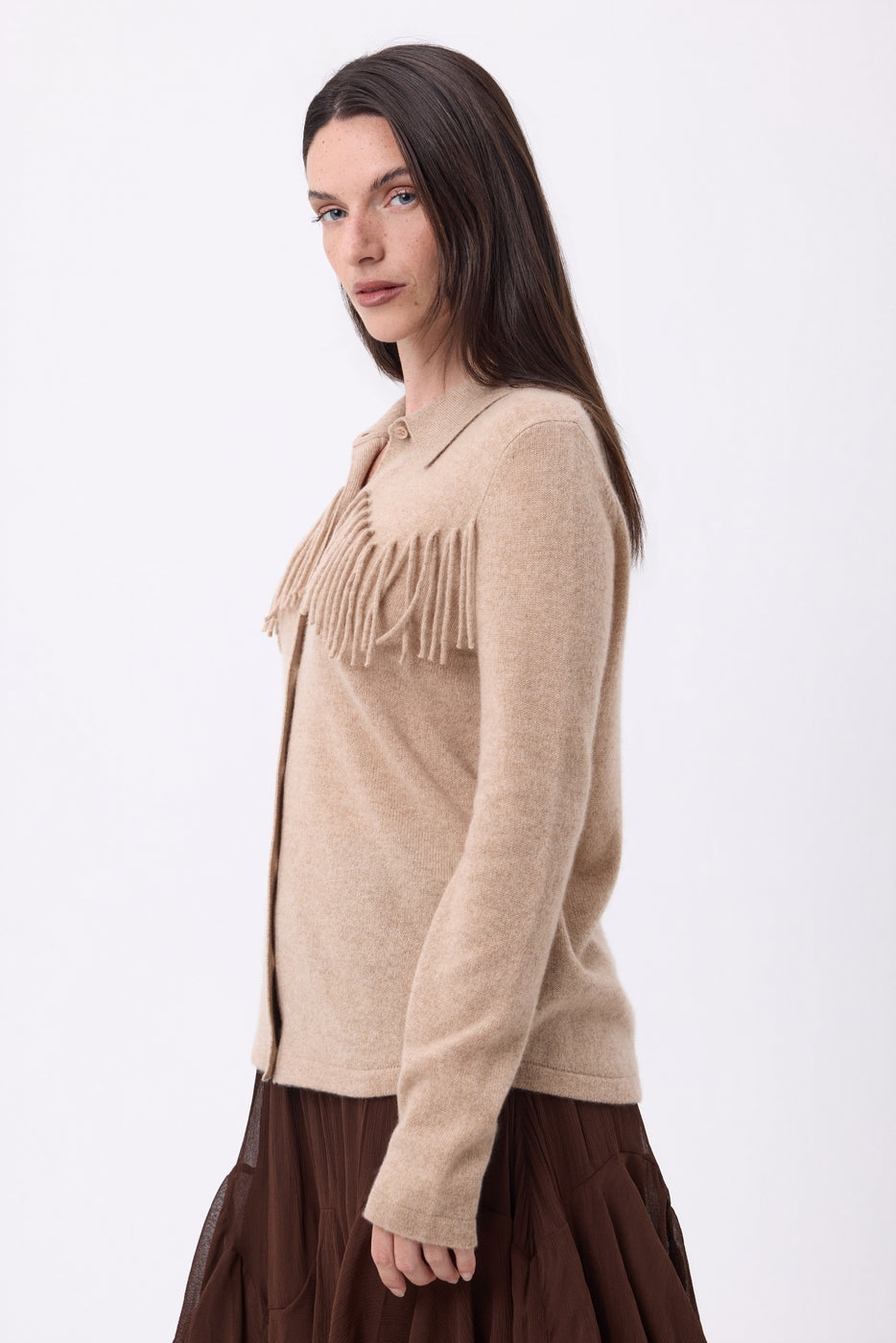 Camisa con flecos delanteros Santa - Beige crema - Mujer