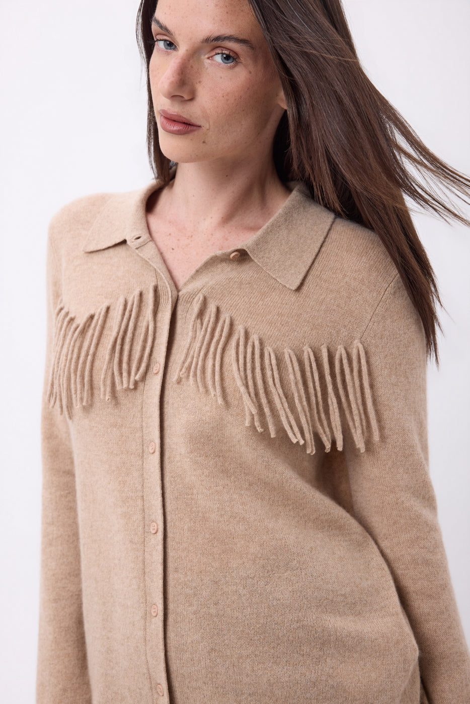 Camisa con flecos delanteros Santa - Beige crema - Mujer
