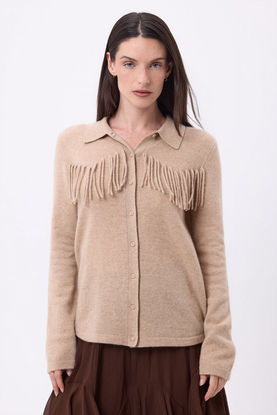 Camisa con flecos delanteros Santa - Beige crema - Mujer