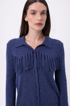 Santa Front-Fringed Shirt - Indigo Blue - Women