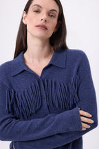 Santa Front-Fringed Shirt - Indigo Blue - Women