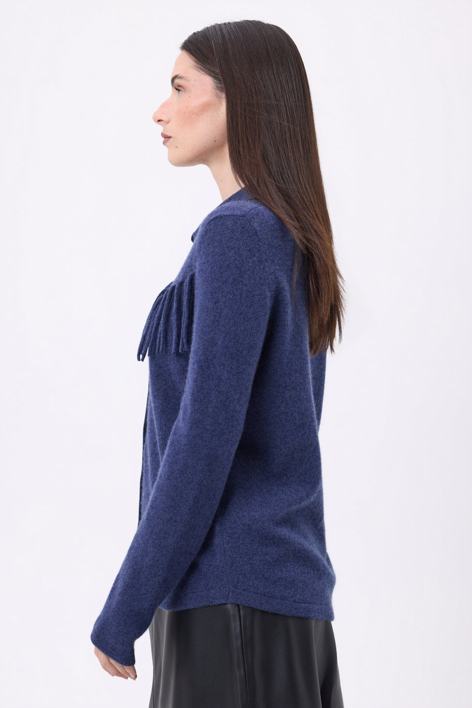 Santa Front-Fringed Shirt - Indigo Blue - Women