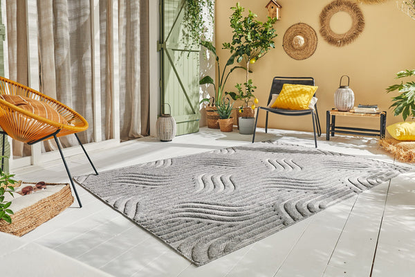 Alfombra con motivos gráficos para interior y exterior Santorini Grey: SAN989GRI Alfombras Nazar