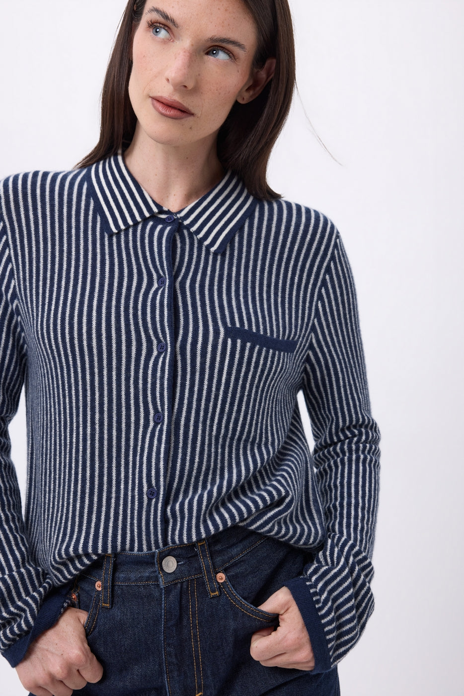 Camisa de rayas Sassy - Azul marino blanco - Mujer