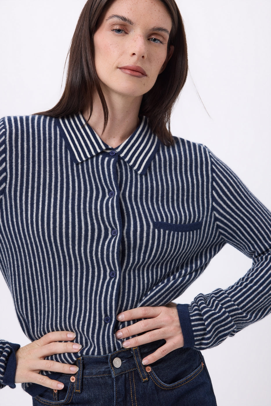 Camisa de rayas Sassy - Azul marino blanco - Mujer