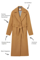 Manteau Long Ceinturé En Drap De Laine Caramel