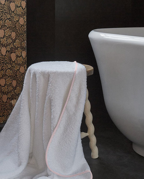 Serviette Bain-Blanc Liseré Rose Nymphe