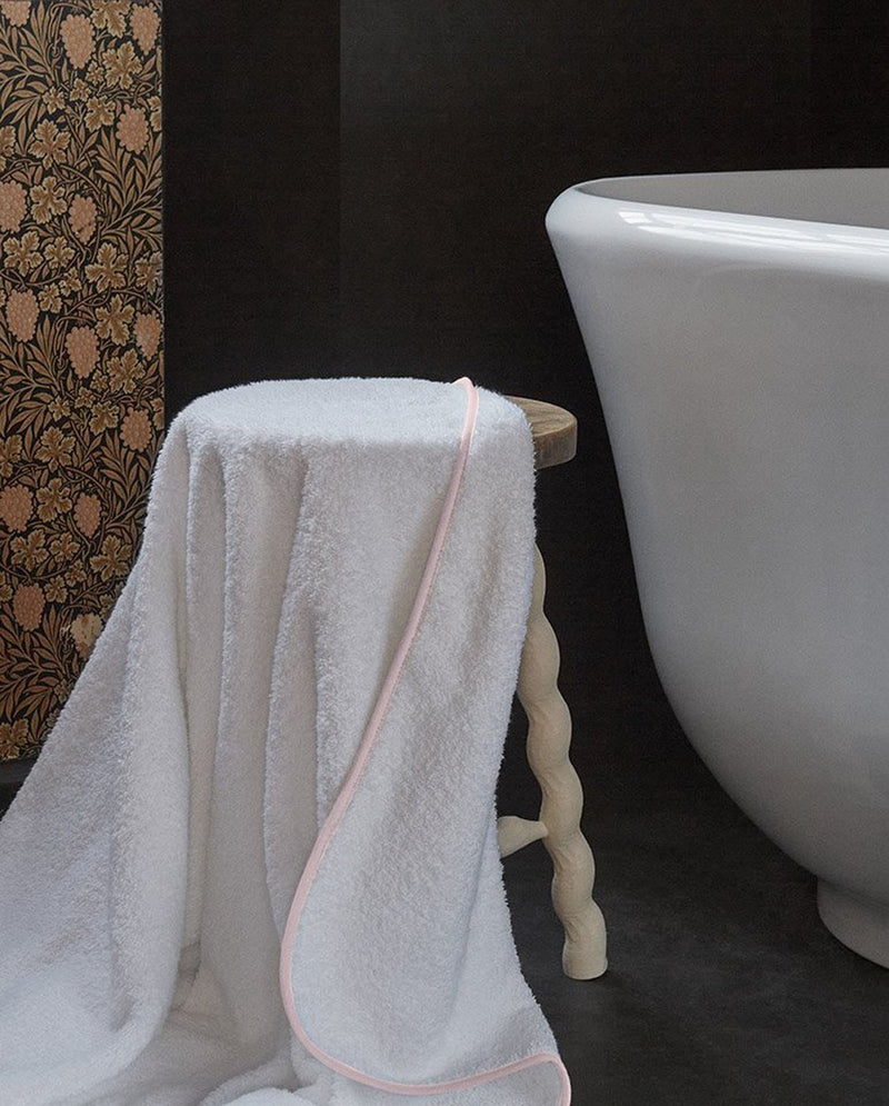 Serviette Bain-Blanc Liseré Rose Nymphe