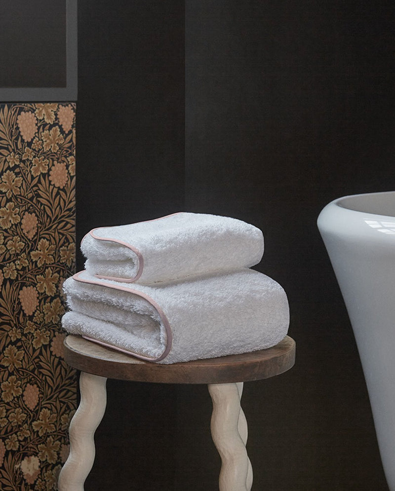 Serviette Bain-Blanc Liseré Rose Nymphe