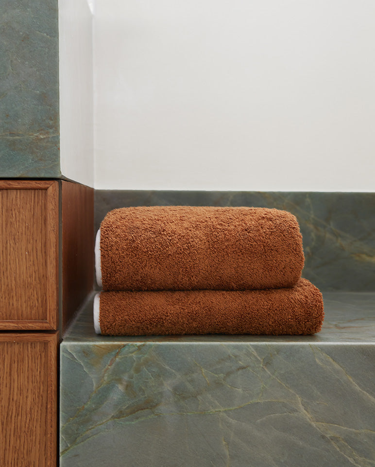 Serviette Bain - Caramel Liseré Blanc