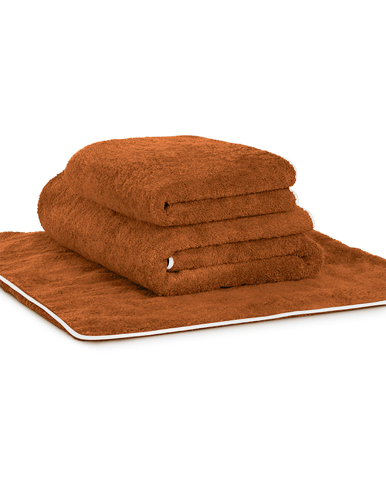 Serviette Bain - Caramel Liseré Blanc