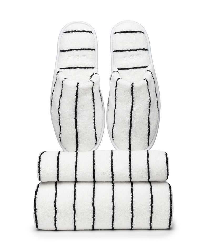 Serviette de bain - Blanc rayé Noir