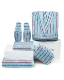 Serviette de bain - Bleu rayé Rouge