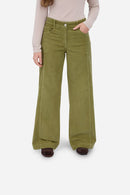 Pantalon Droit En Velours Côtelé Vert