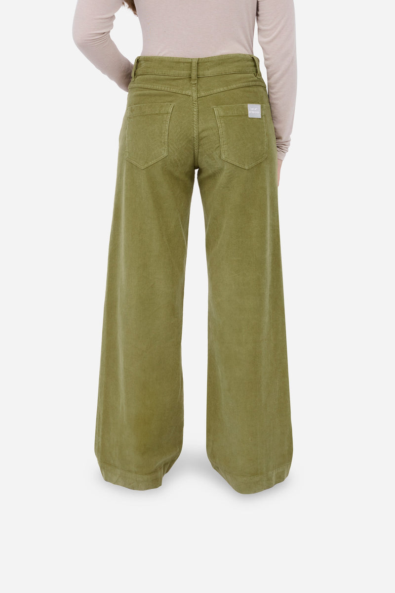 Pantalon Droit En Velours Côtelé Vert