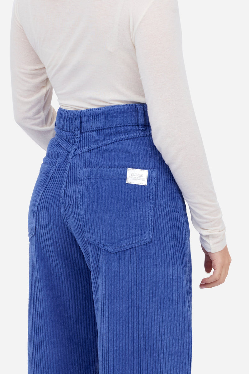 Pantalon Bouffant En Velours Côtelé Bleu