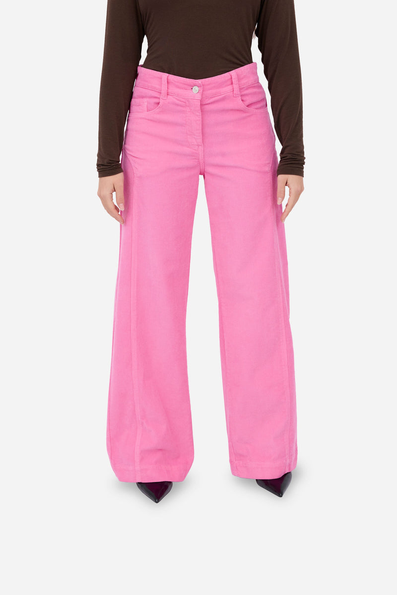 Pantalon Droit En Velours Côtelé Rose