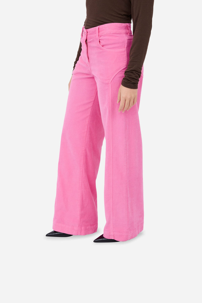 Pantalon Droit En Velours Côtelé Rose