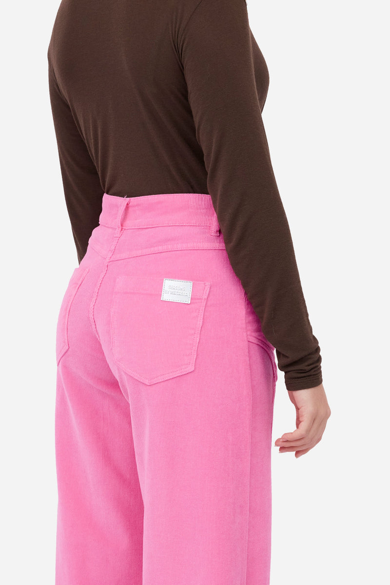 Pantalon Droit En Velours Côtelé Rose