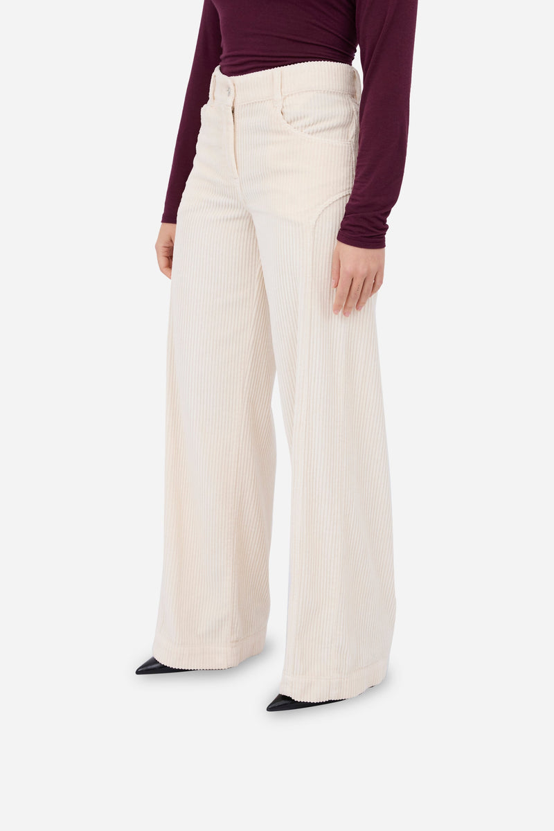 Pantalon Droit En Velours Côtelé (Écru)