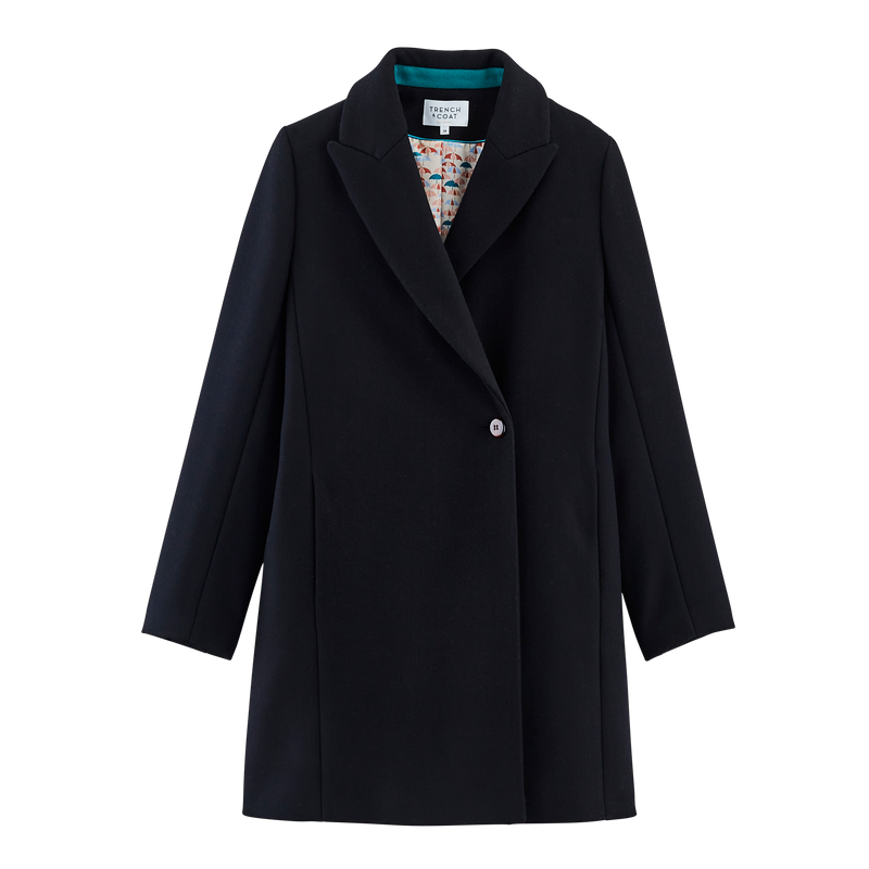 Manteau Noir Minimaliste En Drap De Laine