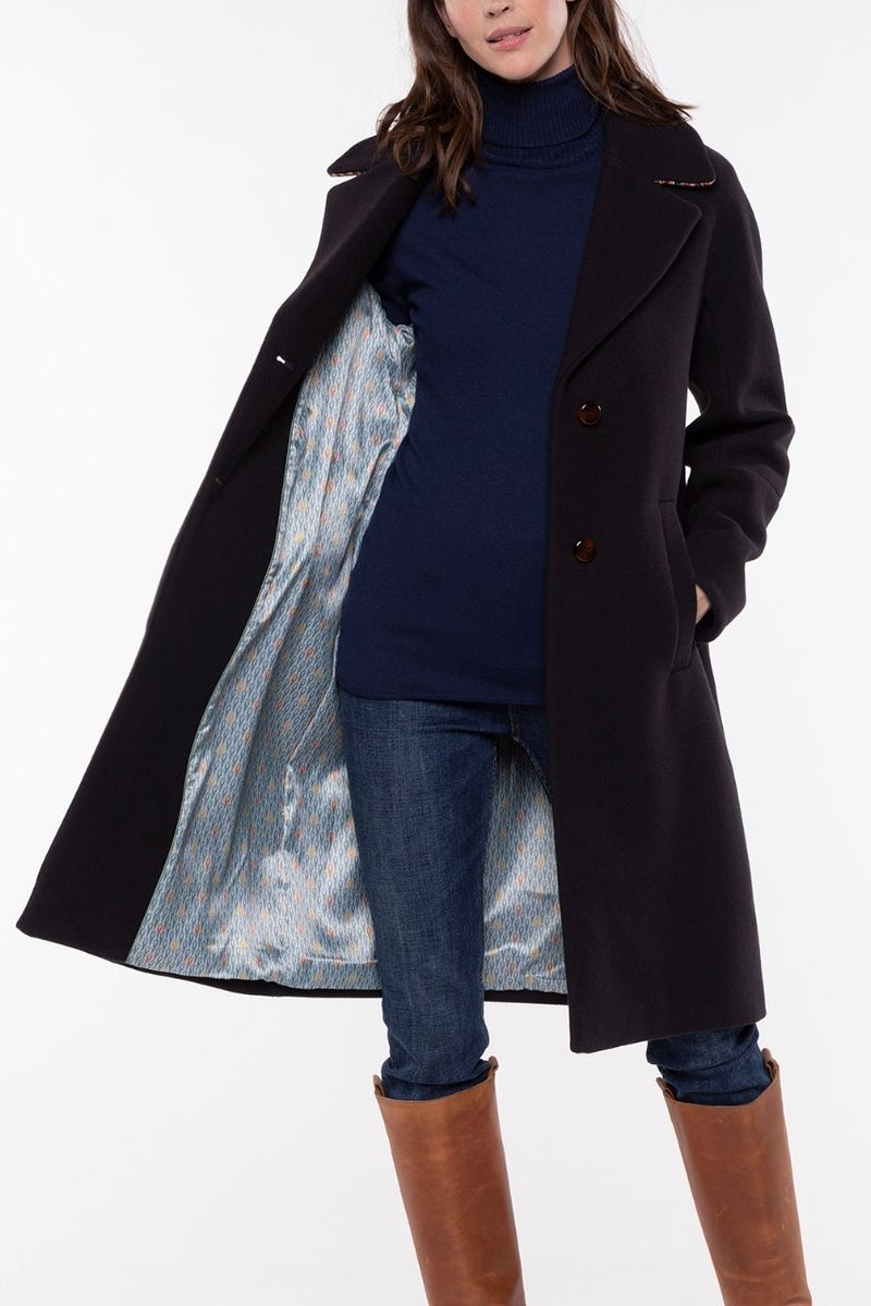 Manteau Esprit Pardessus En Drap De Laine Bleu Marine