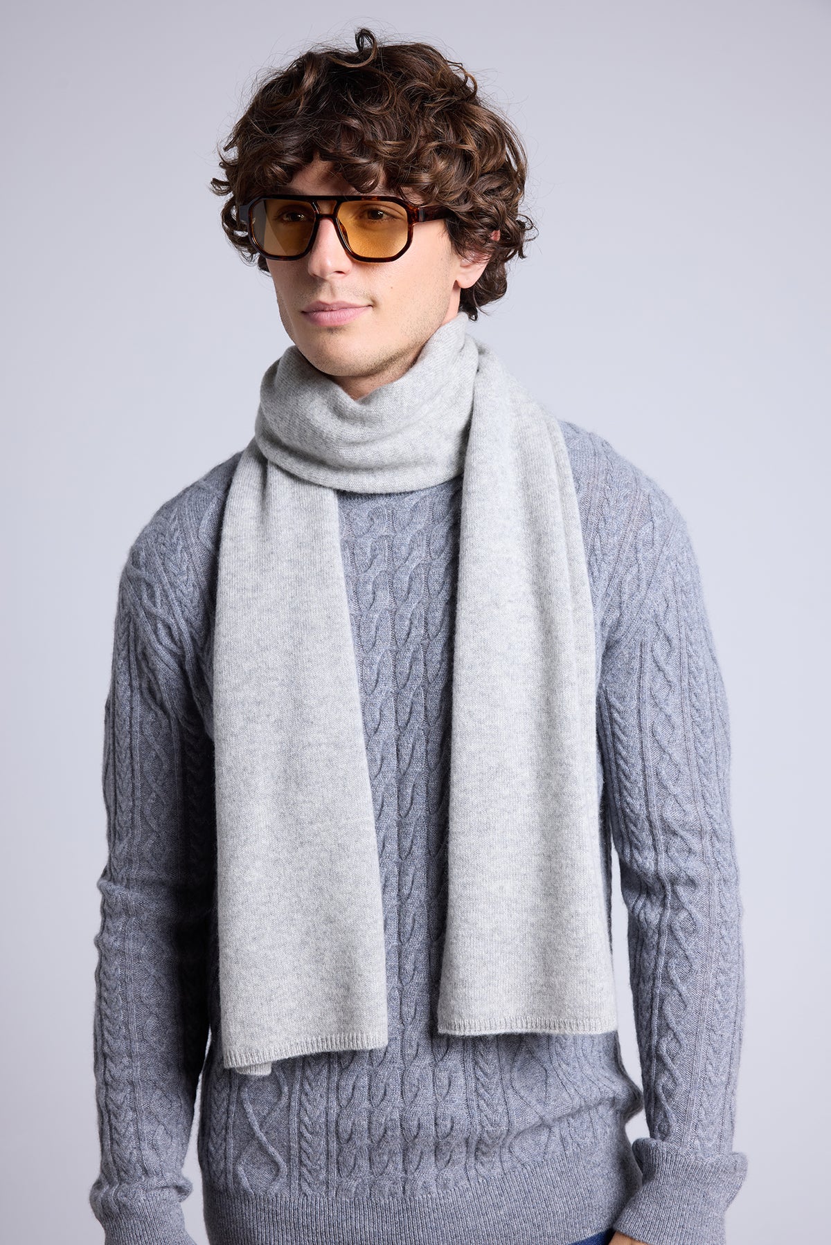 Sciarpa Stola Unisex Scarf - Grigio Chiaro - Misto - 100% Cashmere