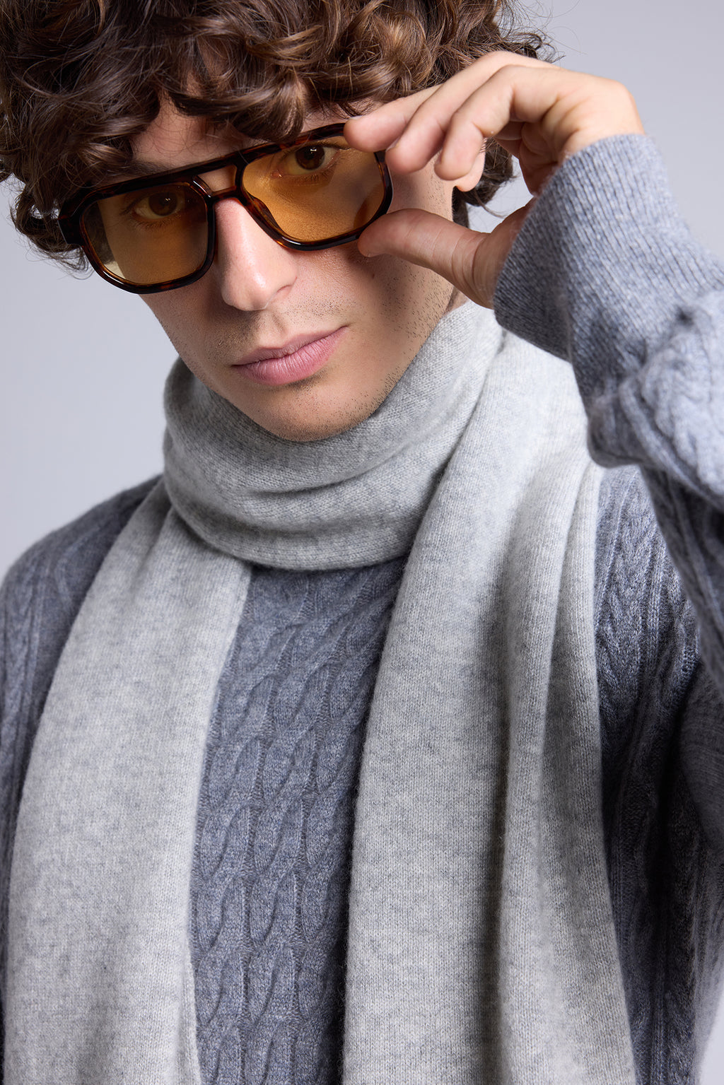 Sciarpa Stola Unisex Scarf - Grigio Chiaro - Misto - 100% Cashmere