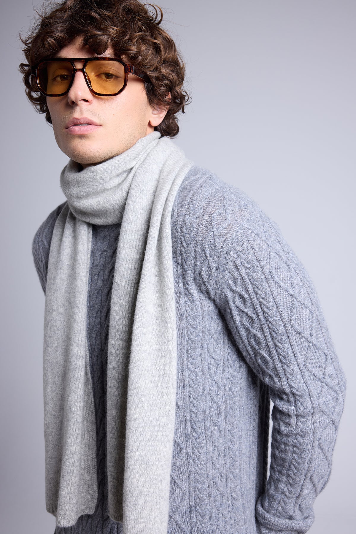 Sciarpa Stola Unisex Scarf - Grigio Chiaro - Misto - 100% Cashmere