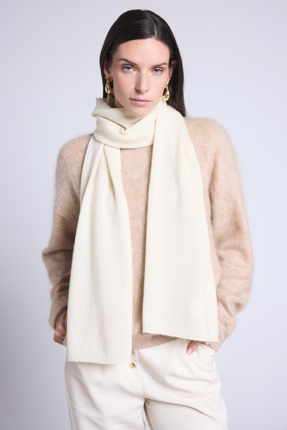 Unisex Cashmere Scarf Stole - White - Unisex