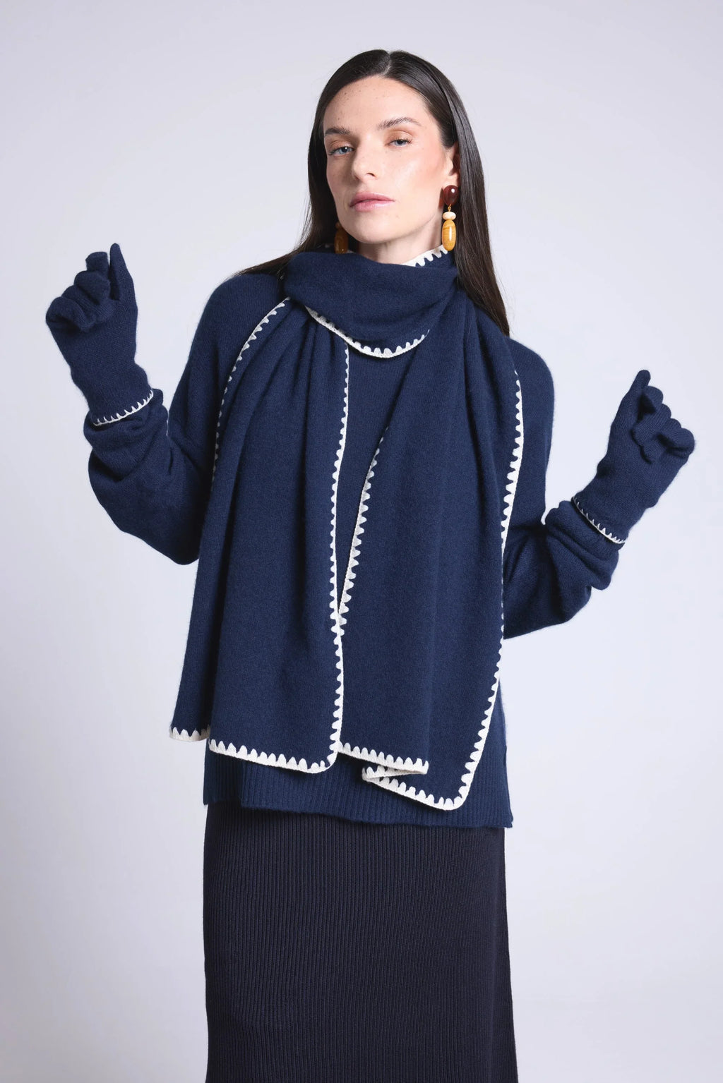 Bufanda Estola Pespuntes Scarf - Azul Marino Blanco - Mixto