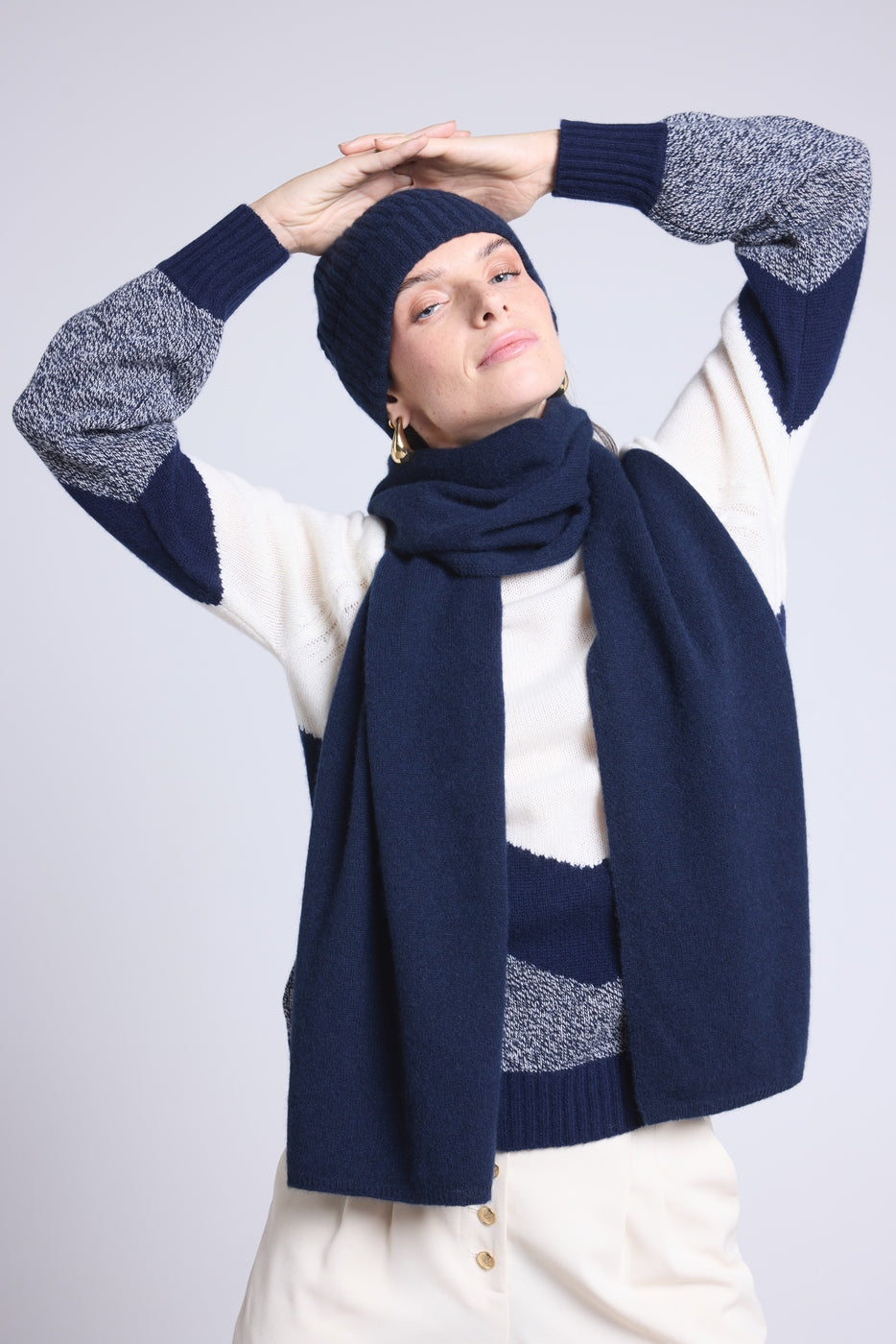 Unisex Cashmere Scarf Stole - Navy Blue - Mixed