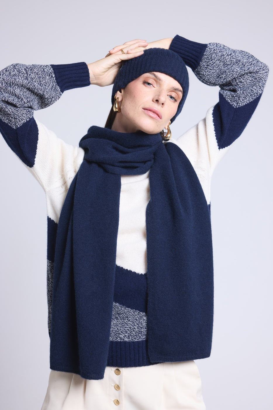 Echarpe Etole Unisexe Scarf En Cachemire - Bleu Marine - Mixte