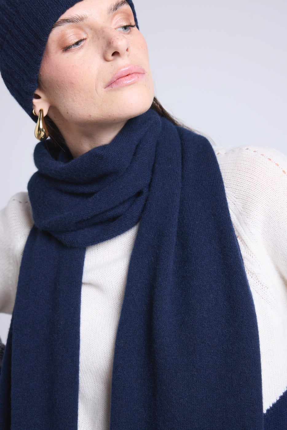 Unisex Cashmere Scarf Stole - Navy Blue - Mixed