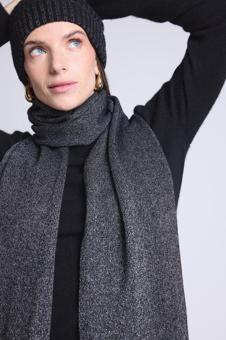 Unisex Lurex Stole Scarf - Black Silver Lurex - Mixed